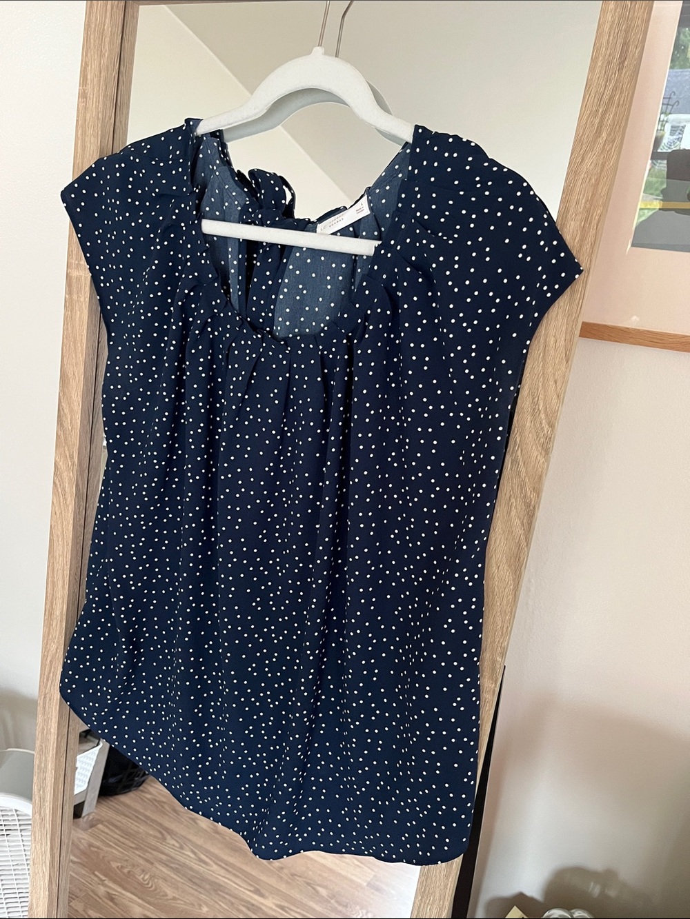 LC Lauren Conrad Navy Dot Cap-Sleeve Blouse